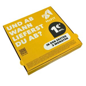 Pizzakarton Werbung Beispiel McFit – Werbung auf Pizzakartons