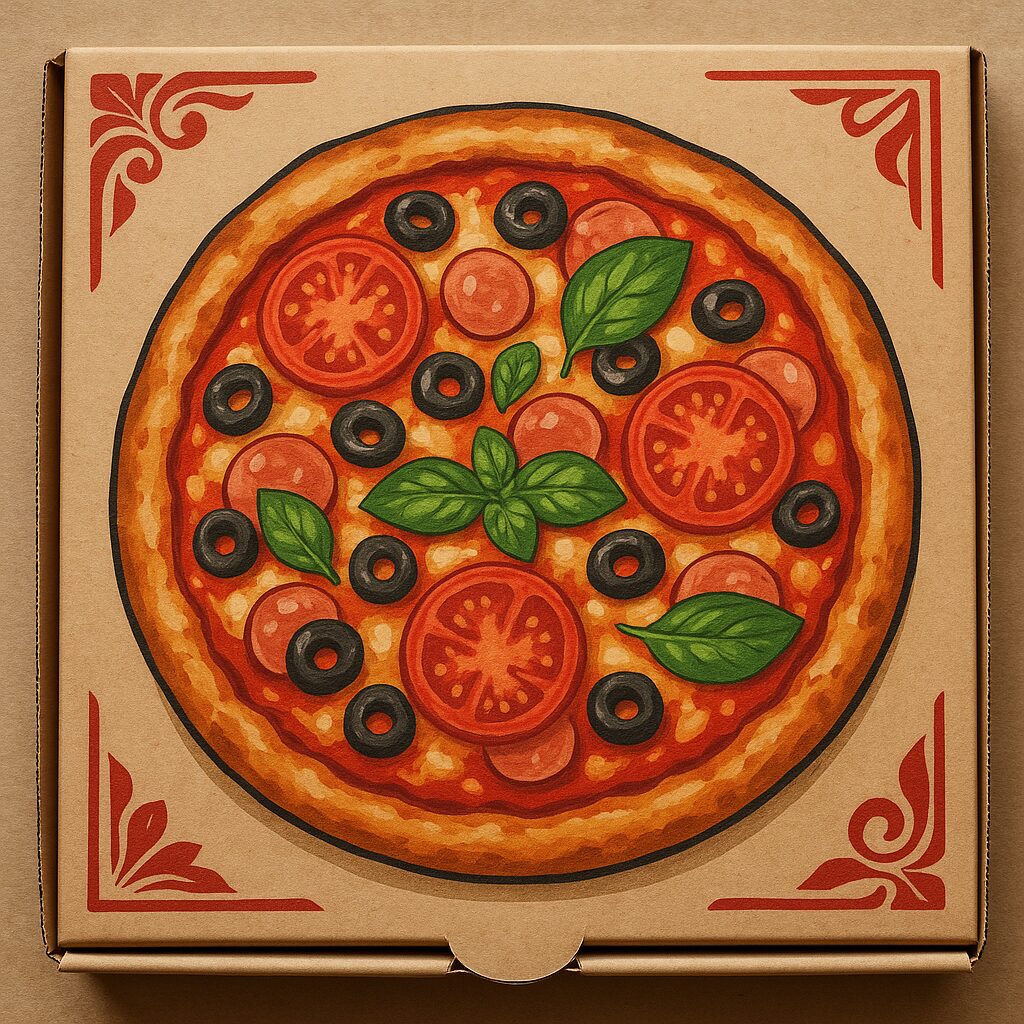 Pizzakarton mit Werbung